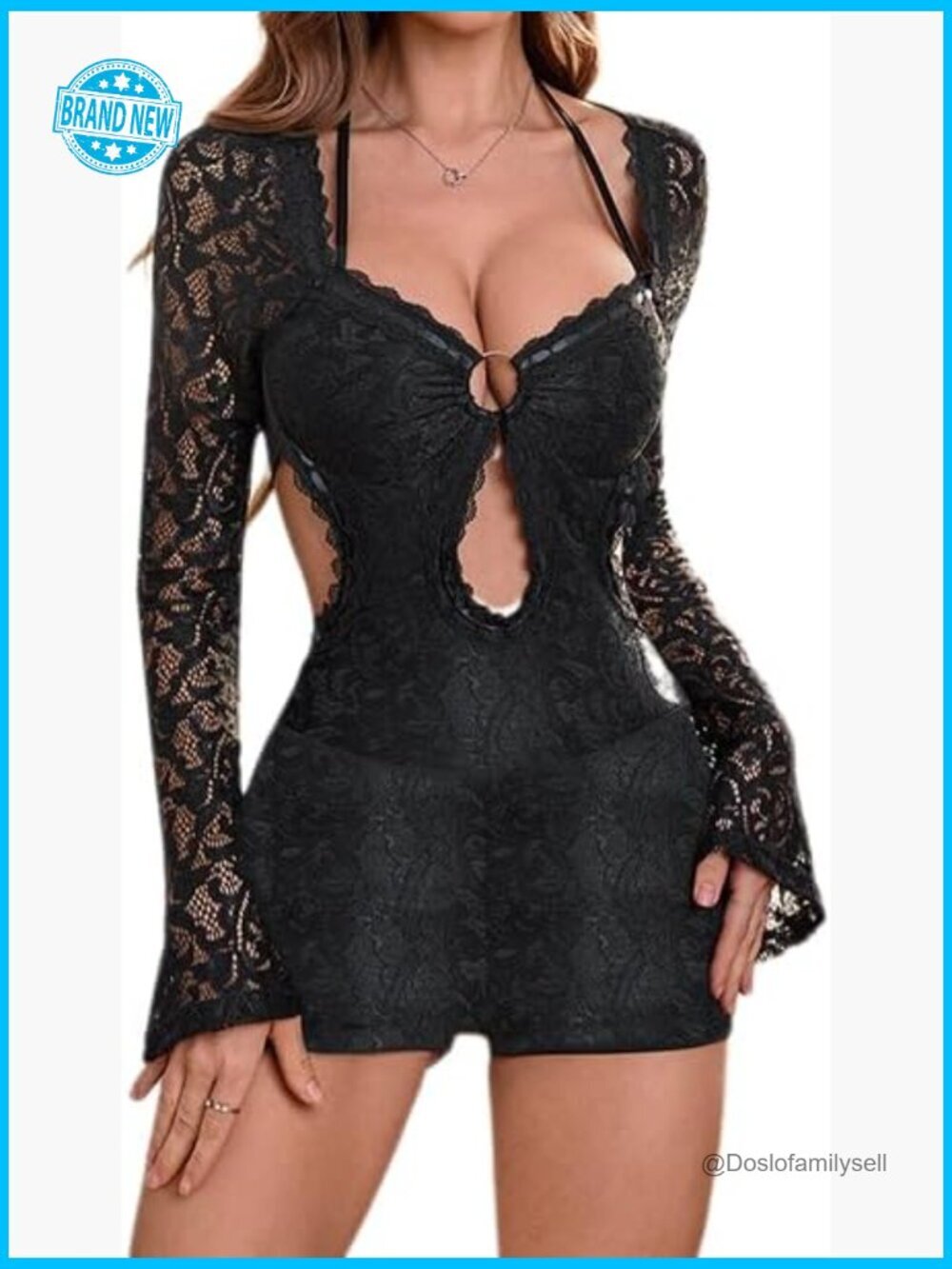 Sexy Lace Jumpsuit Slim Fit Long Sleeve Short One Piece Bodycon Night Out Party